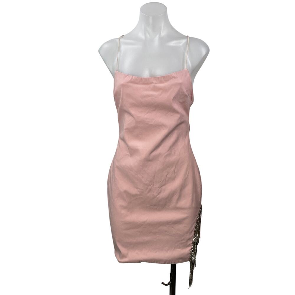 Fashion Nova Pink Peach Sleeveless Cami Scoop Neck Fringe Mini Bodycon Dress M
